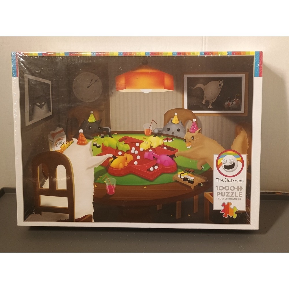 The Oatmeal Cats Playing Hippos Jigsaw Puzzle  1000pc Multi New Sealed Comic